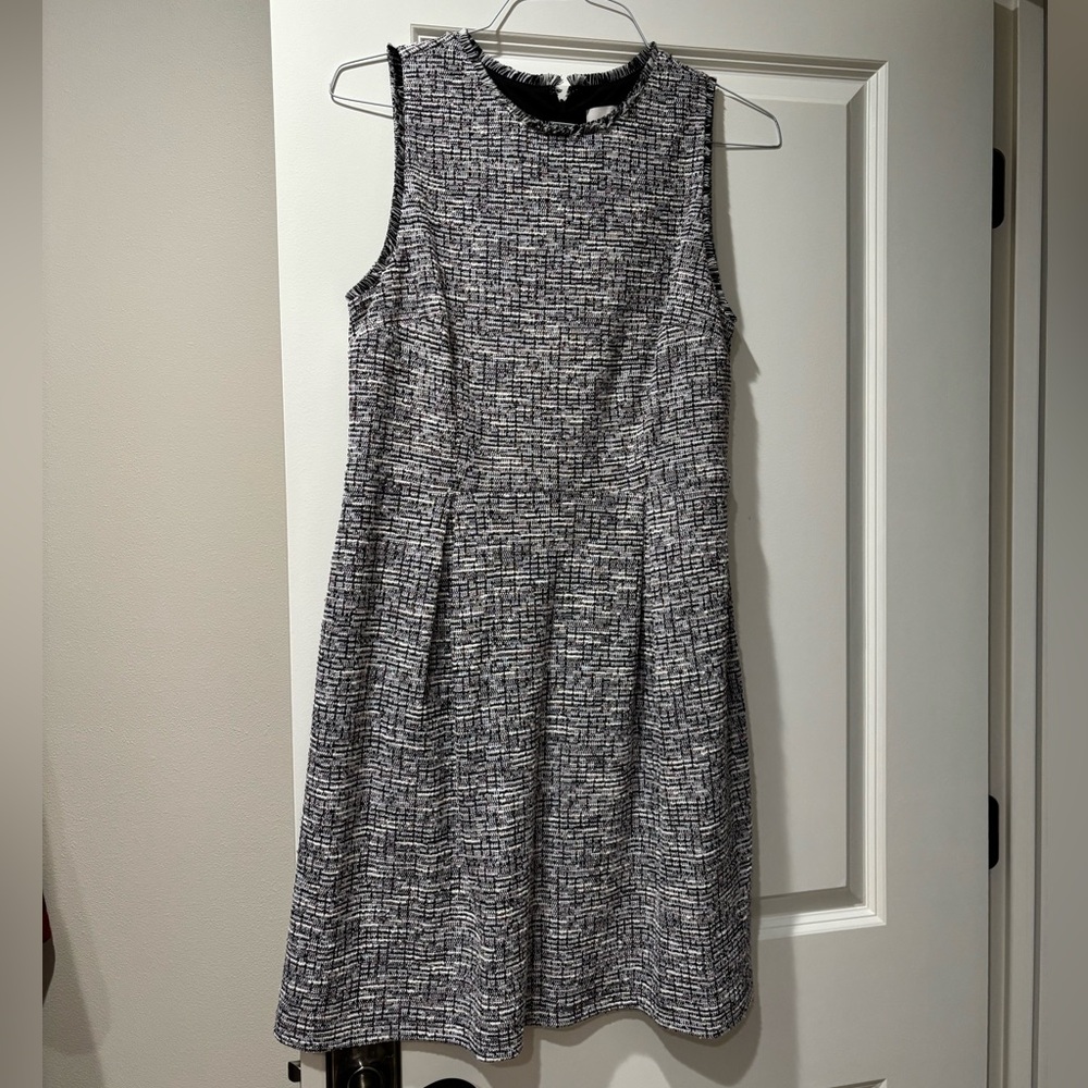 Loft Black and White Tweed Sleeveless Shift Dress